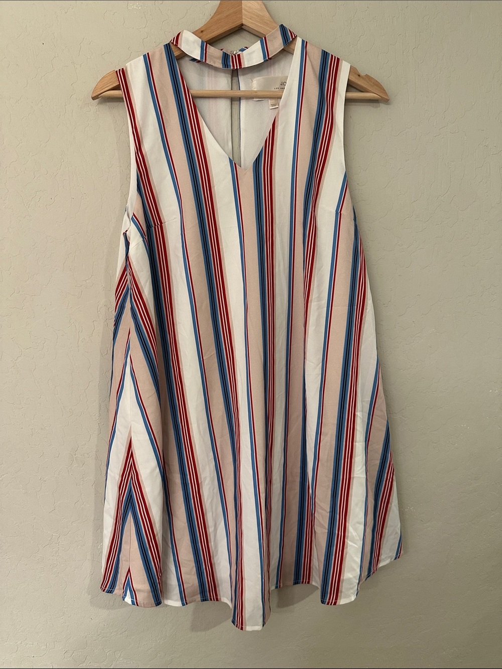 J.O.A. White Dress with Red and Blue Stripes